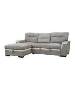 DIVANO LETTO ANGOLARE "ERIKA" IN TESSUTO GRIGIO CON PENISOLA A SINISTRA, 254X92/165X102 CM